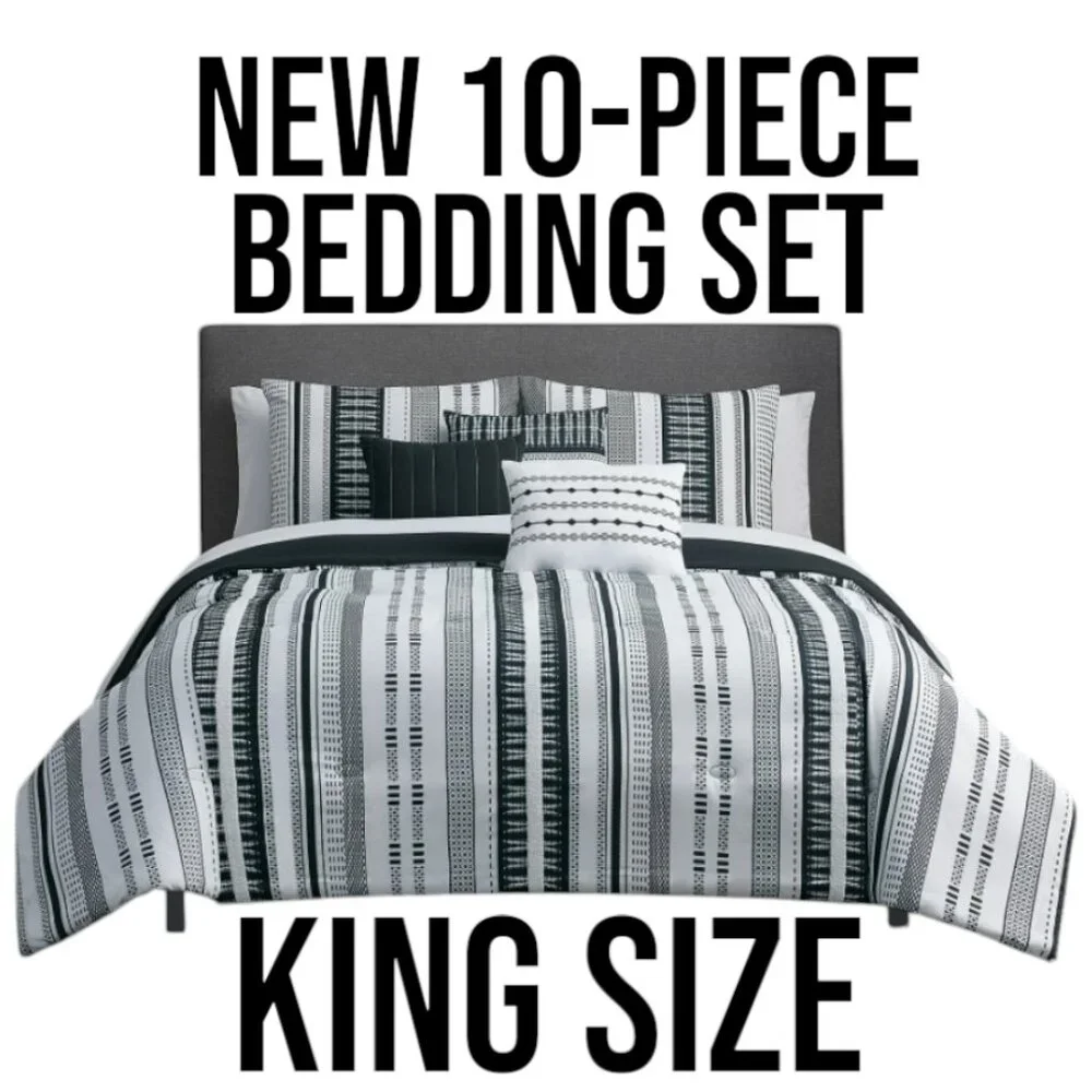 NEW KING SIZE 10 Piece Bed in a Bag Comforter Bedding Sheets 3 Decorative Pillow